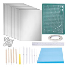 36Pcs Tin Aluminum Art Paper Kit, Metal Embossing Foil Sheets with Tools for DIY Handcraft Supplies
