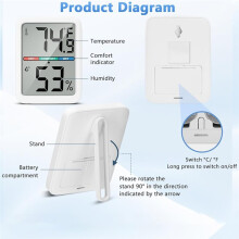 Thermomètres Numériques Hygromètre, Grand Écran LCD Thermomètres de Pièce Température, Thermomètres Muraux Humidité Intérieure