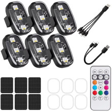 Motorcycle RGB LED Strobe Lights with Remote Control LED Flash Wireless Light Warning Lights for Car Bicycle 6 Lihghts