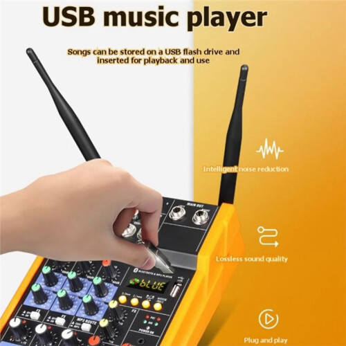 4-Channel Audio Mixer Console with UHF Wireless Microphone Kit  USB Audio Interface for DJ Karaoke PC Guitar