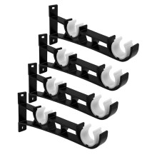 Double Curtain Rod Brackets, 4 Pack Wall Mount, Black Curtain Rod Hooks Holders Rod Support for Drapes Rod