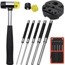 8in Pin Punch Set,Including Storage Pouch,Bench Block and Hammer,Removing Repair Tool,for Metalworking,Automotive,