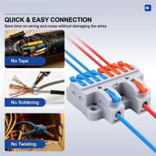 6Pcs DIN Rail Terminal Blocks 2 in 8 Out, 600V 32A Lever Wire Connector, Flame-Retardant PC for Control Cabinet Wiring