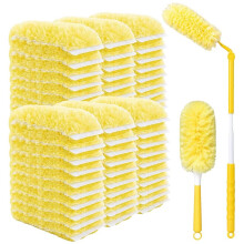 Pack de 60 Recharges de Plumeau avec Poignée Courte et Poignée Extensible de 3 Pieds, Kit Microfibre 360 pour Ventilateurs de Plafond et Stores