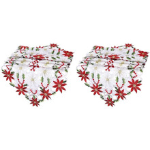 2X Chemin de Table de Noël, Linge de Table Brodé de Feuilles de Houx Poinsettia pour les Décorations de Noël 15 X 53 Pouces
