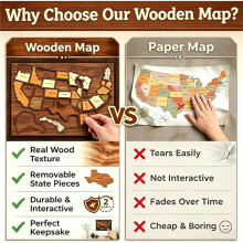 Puzzle de Carte de en Bois des États-Unis, Carte Interactive de Suivi de État par État pour les Voyages, Tableau de Punaises pour les