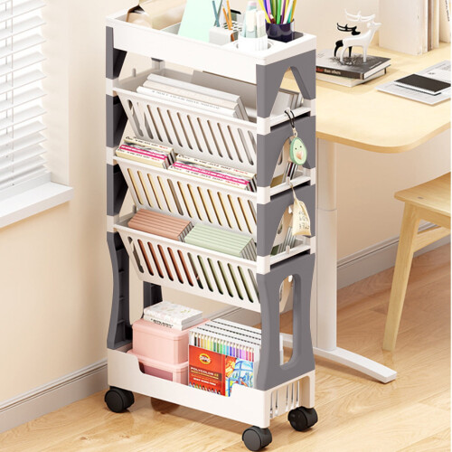 5-Tier Removable Bookshelf Gray Portable Foldable