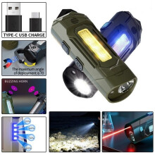 Rechargeable Flashlight with Adjustable Magnetic Hook, UV & Side Light, Buzzer Alarm, Compact Pocket Black