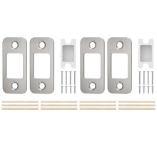 2 Sets Deadbolt Strike Plate 1"X2-1/4" Round Corner - 4 Plates + 2 Dust Boxes, Brushed Silver Door Backplate