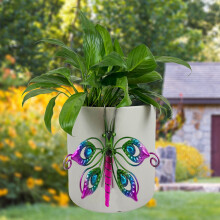 Décoration de Pot de Fleur Pendentif Papillon Libellule Métal Bord Vert Ornements en Pot Peint Plante Décoration B