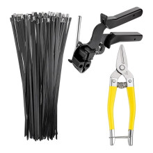 102 Pcs Stainless Steel Metal Zip Ties Kit with Fasten Tool & Scissor, 11.8 Inch Heavy-Duty Black Cable Ties