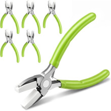6 PCS Nylon Jaw Pliers for Jewelry Making, Flat Nose Pliers with Carbon Steel Jaw, Green Rubber Handle, 5.3 Inch