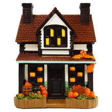 Room Accent PumpkinHouse Light, Resin Cottage Figurine with LED Pane Glow and Fall for Bookshelf Table Nightstand A