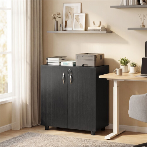 Two-Tier Locking Office Storage Cabinet - Black 2