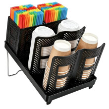 Plastic Beker- en Dekselhouderdispenser met Rietjesorganizer, 3-Compartimentenontwerp voor 10-24oz Bekers voor op Het Aanrecht Dubbele Rij