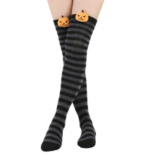 Women's Gray Halloween Over-the-Knee Socks Striped Pumpkin