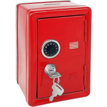 Kids' Metal Piggy Bank with Key, Red, One Size