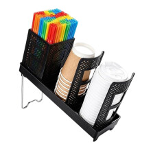 Spender für Kunststoffbecher & Deckel mit Strohhalm-Organizer, 3-Fächer-Design für 10-24oz Becher, Einzelreihe für die Theke