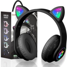 TECHTA Casque Bluetooth pour Enfants sans Fil,Casque Cat Pliable avec LED Flash Lumières Glow, Enfants Bluetooth avec Micro - Noir