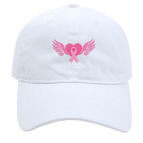 Pink Ribbon Baseball Cap Vintage Washed White One Size