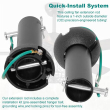 Mattschwarze Deckenventilator-Stange mit Aufhängeball - Universelle Fadenlose Verlängerungsstange 6 Zoll