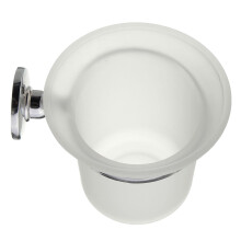 2X Chrome Round Wall Mounted Toilet Brush and Frosted Glass Toilet Brush Holder