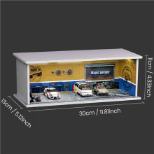 3piezas 1/64 Diorama Car Garage Modelo de Iluminación LED City Car Showroom Escena para Miniaturas Vehículos Display Modelo Montado Parque