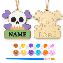 Kit de Peinture DIY Halloween Personnalisé en Bois Non Fini, Ornement Crâne en Bois avec 6 Peintures Acryliques et Pinceau D