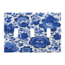 Light Switch Cover Plate Blue Floral Pattern 3-Gang