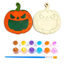 Personalized Halloween DIY Paint Kit Unfinished Wood Witch Cauldron Ornament with 6 Acrylic Paints Brush E