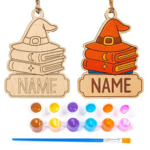 Personalized Halloween DIY Paint Kit Unfinished Wood Witch Cauldron Ornament with 6 Acrylic Paints Brush A