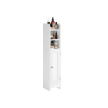 Slim Bathroom Storage Cabinet - Wood - White - Freestanding with Adjustable Shelves