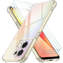 Coque pour Oppo Reno8 5G avec 3 Verre Trempé, Transparent Étui de Protection en Silicone-TECHTA