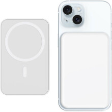 Batterie externe magnétique TECHTA 5000 mAh sans fil pour iPhone 17/16/15/14/13/12 et pour Samsung compatibles - Blanc