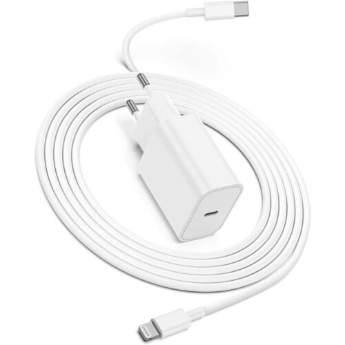 Chargeur - CYVENSMART - 20W USB-C - Câble 2m - Compatible iPhone/iPad - Blanc