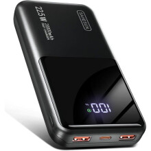 Batterie Externe 20000mAh 22.5W Charge Rapide USB C PD3.0 QC4.0 Power Bank iPhone 17 16 15 14 13 Smartphones - Noir