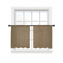 Brown Linen Sheer Curtains 52"W x 54"L, Farmhouse Voile