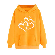 Women's Heart Print Fleece Hoodie Long Sleeve Loose Fit
