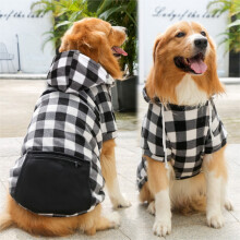 Dog Hoodie with Hat and Pocket Windproof Grid Style