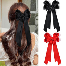 Silky Satin Hair Bows with Metal Clips 2PCS