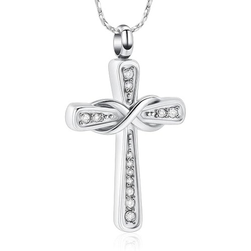 Birthstone Infinity Cross Urn Necklace for Ashes