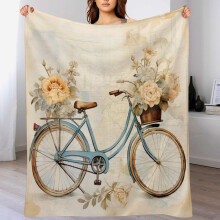 Watercolor Blue Bicycle and Flowers Throw Blanket 50x60