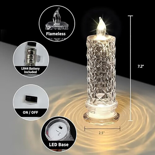 LED Crystal Candle Lights Rose Shadow Flameless 6 Pack 2