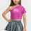Girls One-Shoulder Short-Sleeve Sequin Crop Top 2