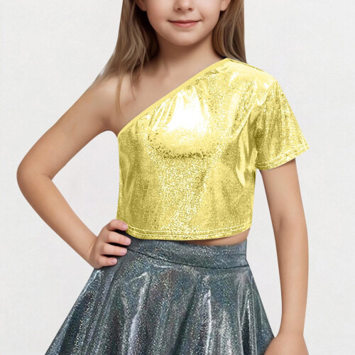 Girls One-Shoulder Short-Sleeve Sequin Crop Top 1
