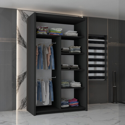 MN Furniture (Black, 120cm) Sliding Door Wardrobe with Mirror 2
