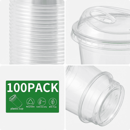 Plastic Cups with Lids 100 Pcs Clear Cold Drink Containers 1