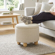 HOMCOM Round Storage Ottoman with Reversible Lid, Beige