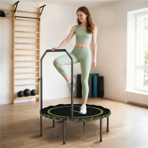 40" Foldable Fitness Trampoline Rebounder with Handle, Green 2