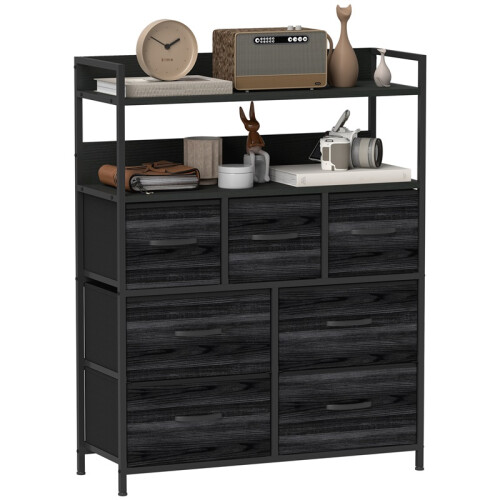 Rustic Chest of Seven Fabric Drawers - Black